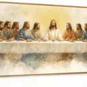 FWIEXA Jesus Last Supper Canvas Wall Art, Framed Easter Christian Decor Painting, Religious Boho Prints, Bible Watercolor Artwork, 20x40In Verse Scripture Pictures for Living Room,Bedroom,Prayer Room