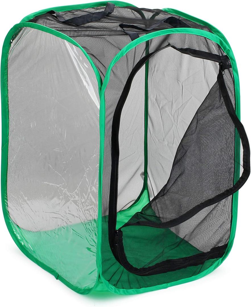 RESTCLOUD 36" Large Monarch Butterfly Habitat, Giant Collapsible Insect Mesh Cage Terrarium Pop-up 24 x 24 x 36 Inches (Black with Green)