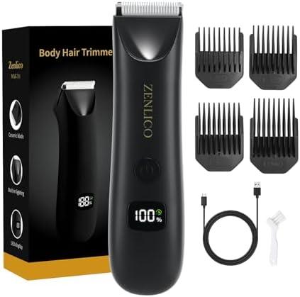ZENLICO Pubic Hair Trimmer for Men, Manscape Body Hair Trimmer, Ceramic Blade Body Shavers with USB-C Charging, Replaceable Heads Ball Razors with Led Display, 90 Minutes Shaving, Ideal Gift for Men