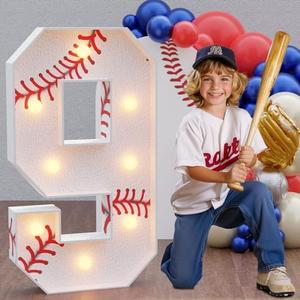 Marquee Numbers Baseball Birthday Decorations: 3ft Large Party Decor Boy 9th 19th Big Light Up Cardboard Number 9