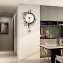 FLEBLE Large Wall Clocks for Living Room Decor Modern Pendulum Wall Clock Silent Quartz Battery Operated Non-Ticking for Bedroom Kitchen Office 24inch Black Metal Deer Clock Wall Decor for Home Indoor, 14*24 in