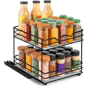 Pull Out Cabinet Organizer for Spices, Cans - Heavy Duty - Pull Out Spice Rack- Cabinet Pull Out Shelf for Cans, Dishes, Etc, 20-3/8"Wx 10-1/2"D x 2-3/4 H, Black