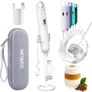 Rechargeable Milk Frother Handheld 3 Speed Coffee Foamer [3 Whisk] Electric Drink Mixer for Latte, Cappuccino, Coffee, Eggs, Hot Chocolate, White