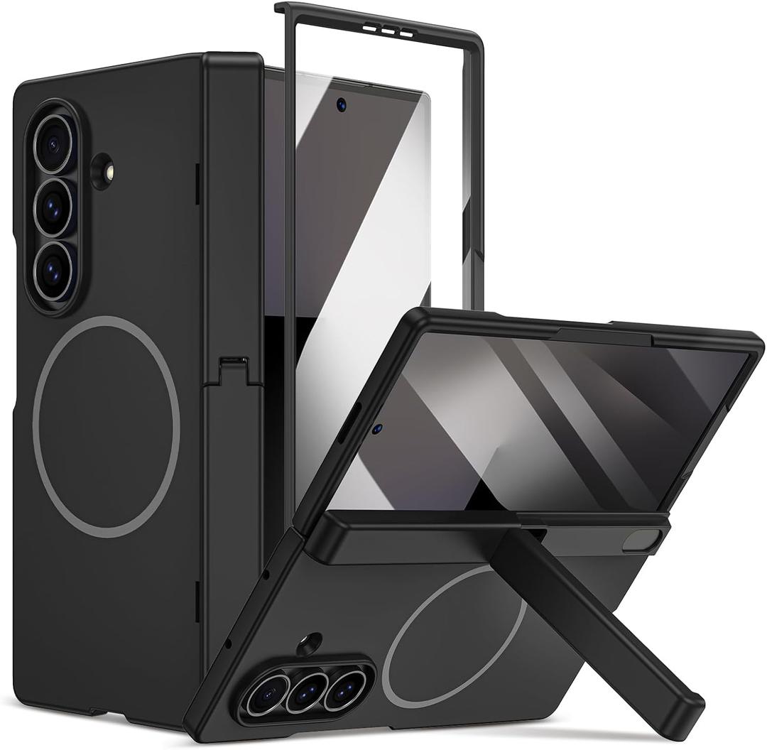 Maxdara for Z Fold 7 Magnetic Case, [Compatible with Magsafe] [Built-in Hidden Kickstand] [Hinge Protection] [Tempered Glass Screen Protector] Magnet Cover for Samsung Galaxy Z Fold 7 - Black