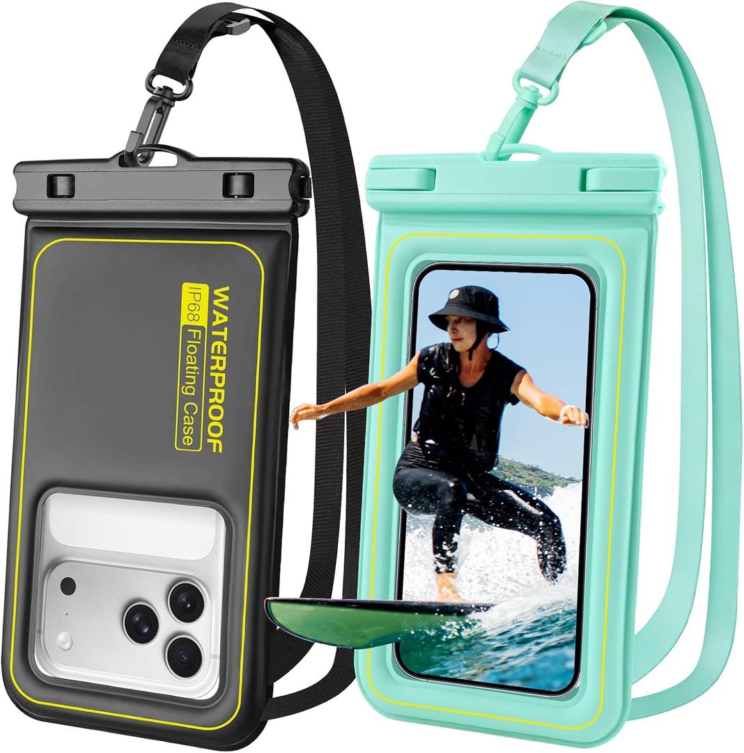 Floating Waterproof Phone Pouch 2 Pack, IP68 Waterproof Phone Case, Up to 8.3" Dry Bag for iPhone 17 16 15 14 Pro Max Samsung S25 Ultra S24 S23, Kayak/Beach/Cruise Travel Essentials - Black+Green