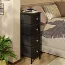 Fixwal Narrow Storage Cabinet, Small Dresser with 4 Drawers, Slim Fabric Dresser Storage for Small Spaces, Black Nightstand Side Table for Bedroom, Bathroom, Laundry, Closet, Dorm