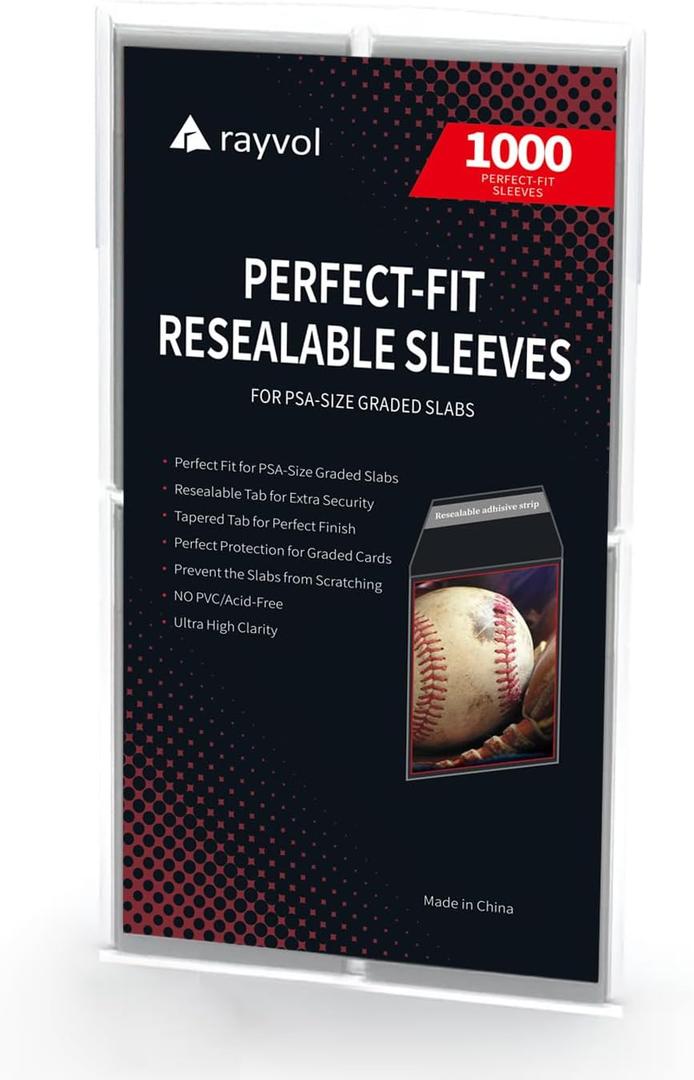 Rayvol Resealable Graded Card Sleeves for PSA Slabs, Exact Fit Sleeves for CSG, CGC, FGS, FCG and Similar (1000pcs)
