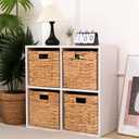 Wicker Storage Basket Foldable Hyacinth Storage Box Set of 2, 12x12x12 Inch - Handmade Woven Basket for Closet,Shelf Organization & Decor