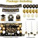 DARUNAXY Black Gold Graduation Party Decorations, Gold Class of 2026 Graduation Banner, 2026 Congrats Grad Honeycomb Hanging Swirl Confetti Balloon Congratulations Graduates Party Supplies(25PC)