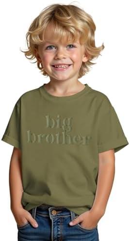 SOFEON Big Brother Shirt Toddler Baby Boy Promoted to Big Brother Puff Print T-Shirt Summer Short Sleeve Announcement Tees 4-5T