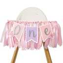 Pink Butterfly First Birthday Highchair Banner - 1st Birthday Decorations for Girls, Spring One High Chair Banner & Cake Smash Photo Prop
