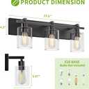 Bathroom Vanity Light,3 Light Matte Black Light Fixture with Thickened Clear Glass Shade, 21 inch Modern Wall Sconce, Bathrooms Vanity Light Over Mirror for Bathroom