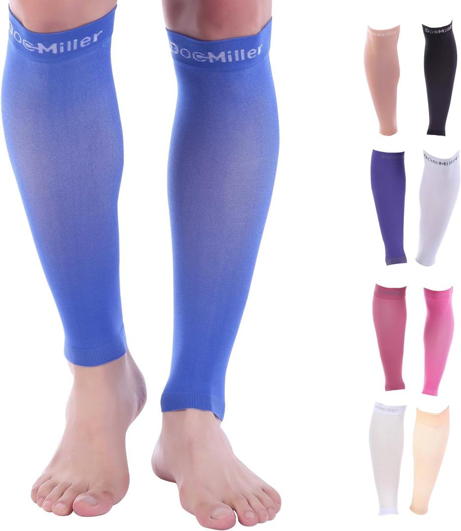 Doc Miller Compression Calf Sleeve for Men & Women, Premium Medical Grade, 15-20mmHg Graduated Support for Running, Calf Tear, Shin Splints, Knee High, Calf Sleeves, 1 Pair, Large, Blue