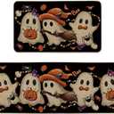 Artoid Mode Cute Ghost Boo Halloween Kitchen Mats Set of 2, Low-Profile Home Decor Kitchen Rugs for Floor - 17x29 and 17x47 Inch