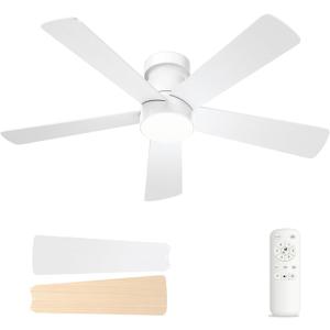 Ceiling Fans with Lights, 48 inch Low Profile Ceiling Fan with Light and Remote Control, Flush Mount, Reversible, 3CCT, Noiseless, 5 Blades White Modern Ceiling Fan for Bedroom Living Room Ceiling Fans with Lights, 48 inch Low Profile Ceiling Fan with Light and Remote Control, Flush Mount, Reversible, 3CCT, Noiseless, 5 Blades White Modern Ceiling Fan for Bedroom Living Room