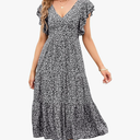MURMUREY Women's 2023 Summer Casual Floral Print Short Flutter Sleeve Dress Deep V Neck Backless Flowy Boho Maxi Dresses ,Size L