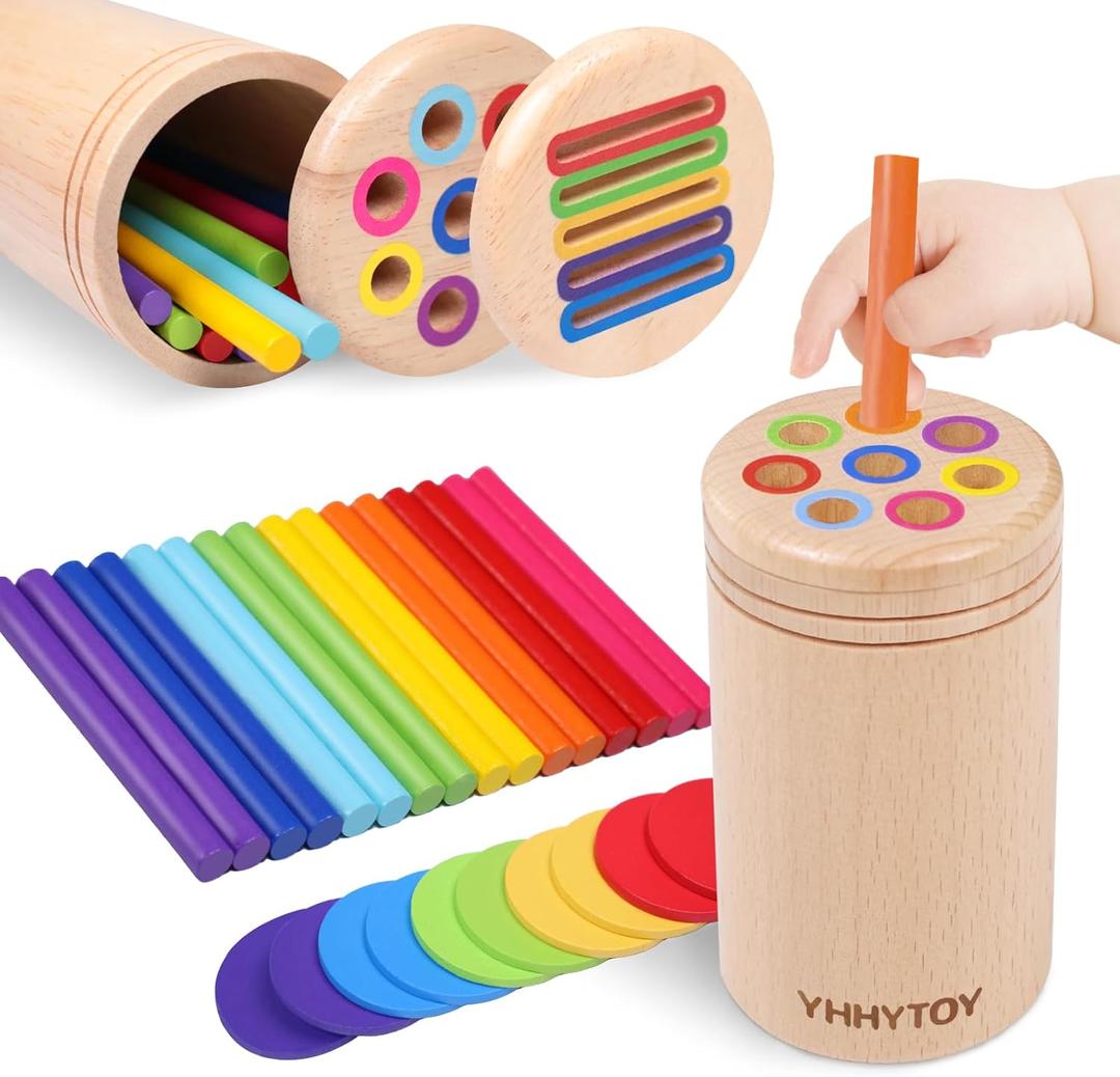 YHHYTOY Montessori Toys for 3 Year Old, Dual Play Wooden Educational Color Sorting Toy Toddler Preschool Learning Activities, Fine Motor Skills Sensory Toys for Toddlers 3-5 Girl Boy Birthday Gifts
