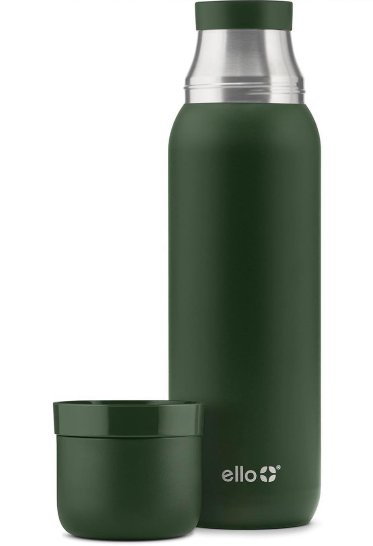 Ello Therma 32oz Insulated Stainless Steel Thermos for Hot & Cold Beverages with Leak Proof Lid & Built-in Cup, Triple Wall Insulation, Hot 24 Hrs, Perfect for Coffee,Tea, Dishwasher Safe, Green