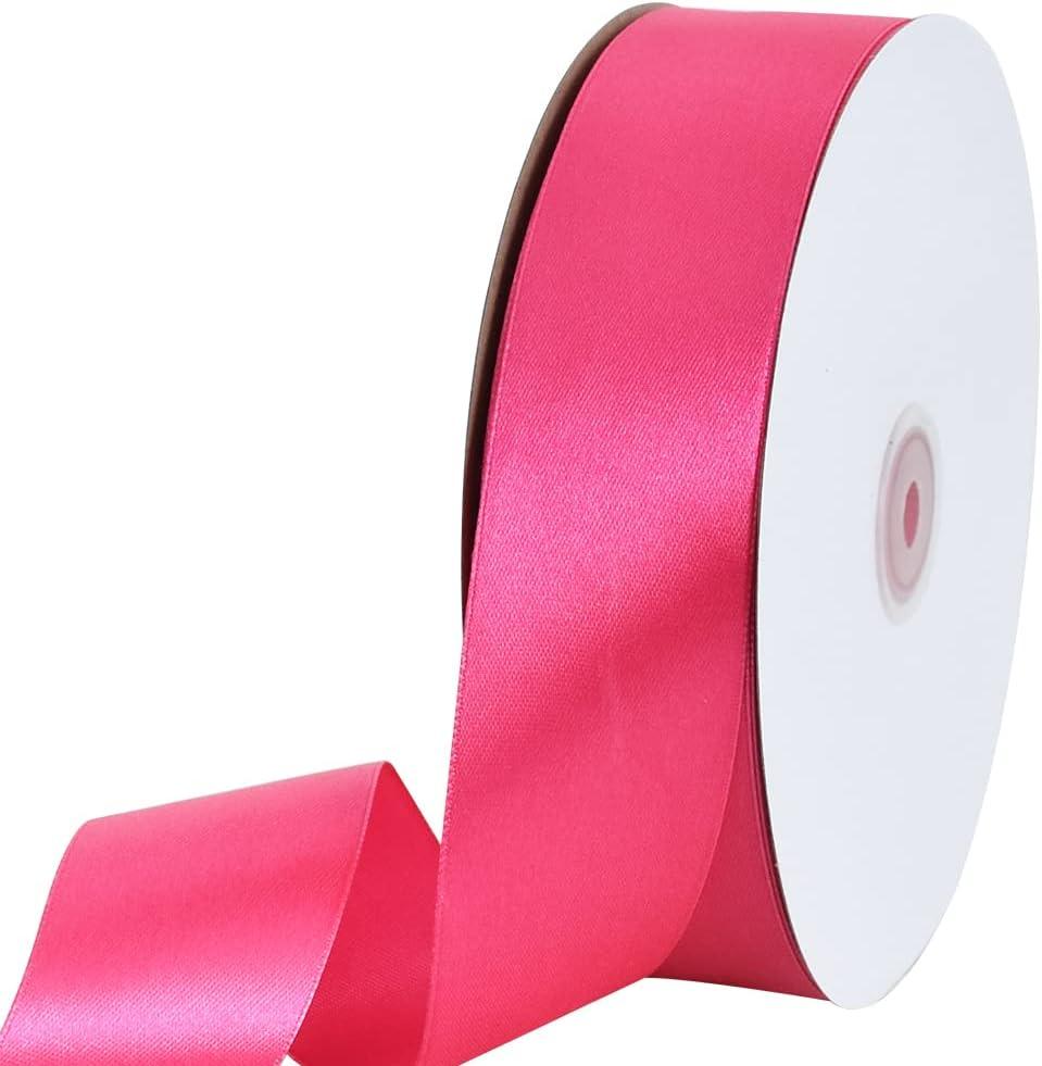 TONIFUL 1-1/2 Inch (40mm) x 100 Yard Shocking Pink Wide Satin Ribbon Solid Fabric Ribbon for Gift Wrapping Chair Sash Valentine's Day Wedding Birthday Party Decoration Hair Floral Craft Sewing