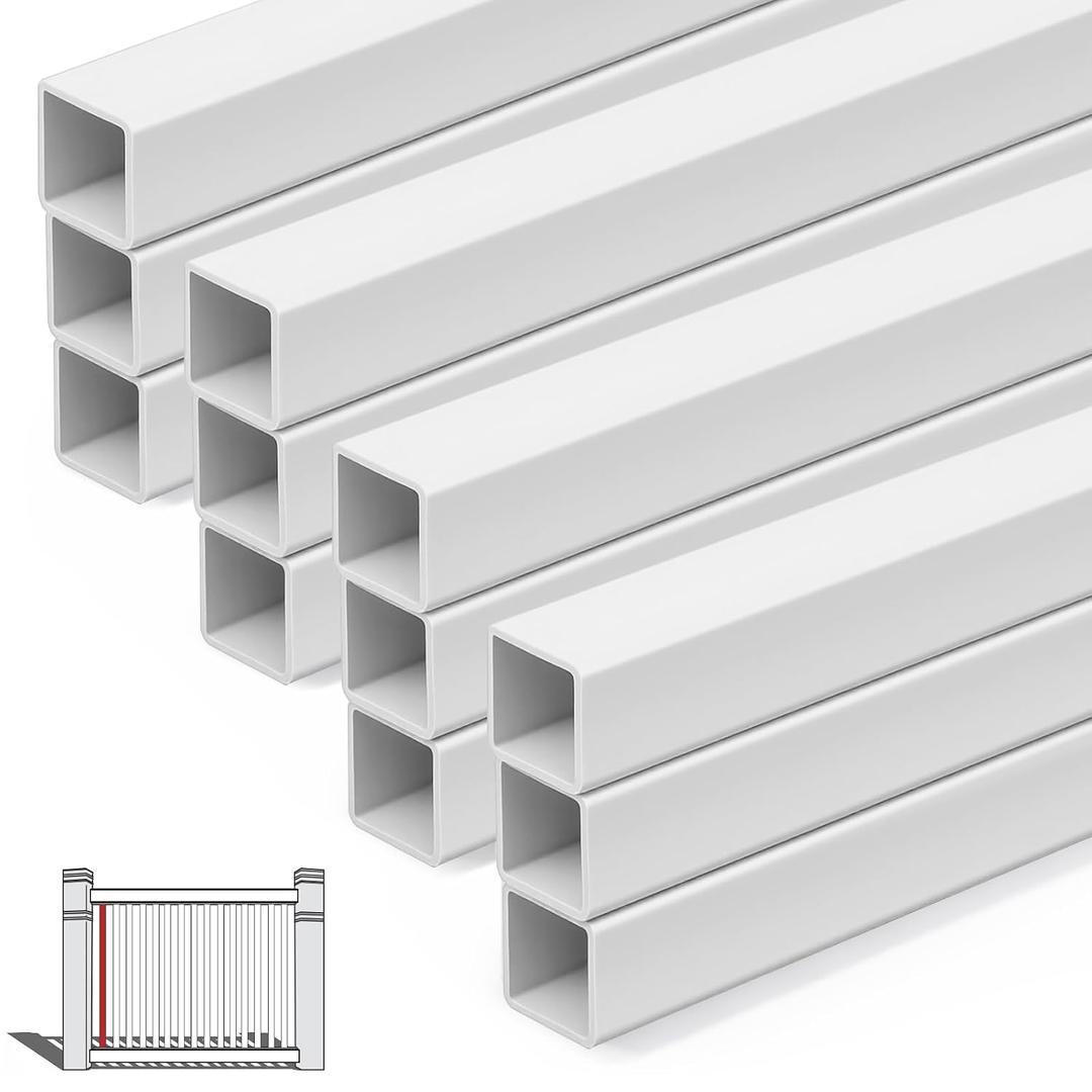 Yaocom Railing Spindles White Vinyl Deck Railings Colonial Style Deck Balusters for European Home Decorative Outdoor Stair Porch Fencing Railings(1-1/2" Sq X 47",PVC Fence Slats,12 Pack)
