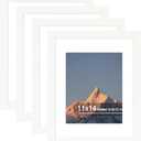 11x14 Picture Frame Set of 4, High Definition Real Glass, Display Pictures 8x10 with Mat or 11x14 Without Mat, Gallery Wall Hanging Photo Frames, White