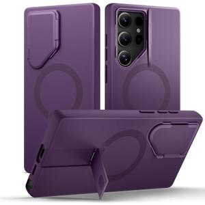 SURITCH for Samsung Galaxy S24 Ultra Phone Case, Magnetic Protective Cover with Camera Cover & Adjustable Metal Kickstand for Galaxy S24 Ultra (2024)-Dark Purple