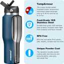 HYDROWION Water Bottles with Straw, 40oz Insulated Water Bottle fit in Car Cup Holder, Black Water Bottles with Straw Lid, Spout Lid and Flex Cap, Leakproof Travel Insulated Tumbler, Cobalt