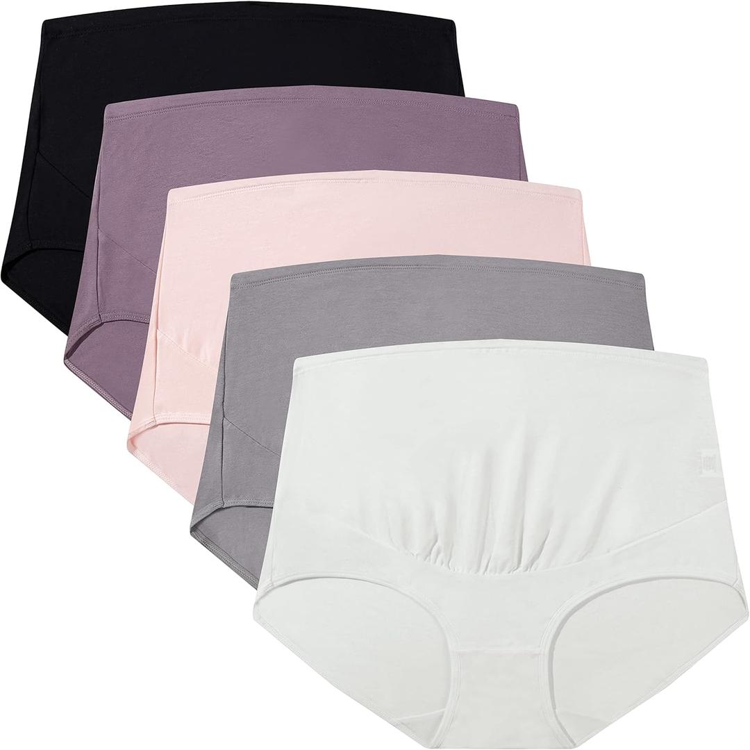 Mama Cotton Women's Over The Bump Maternity Briefs, Multicolor D 5 Pack, Size XL, Cotton Blend, High Rise