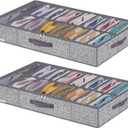 Onlyeasy Sturdy Under Bed Shoe Storage Organizers with Handles & Clear Window (16 to 32 Pairs) 2 Pack, Closet Shoes Containers Boxes for Kids & Adults, 37.7"x23.6"x5.9", Linen-like Grey, MXDUBS16P2