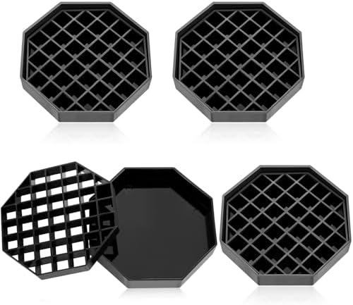 Suclain 4 Pcs 4 Inch Coffee Drip Tray Black Plastic Octagon Coffee Countertop Drip Coaster with Honeycomb Grid for Drink Tea Beverage Dispenser