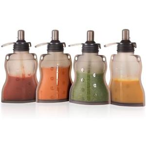 haakaa Reusable Baby Food Pouches Refillable Baby Squeeze Silicone Yummy Pouch, Soft Reusable Squeeze Storage Food Pouch for Kids Toddler,Home Made Food Puree,Smoothie Pouch Bag, 4oz, 4 Pack,6m+