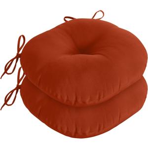 downluxe Bistro Chair Cushions for Patio Furniture, Water-Resistant Round Outdoor Chair Cushions Set of 2 with Non-Slip Ties, 15" x 15", Brick Red