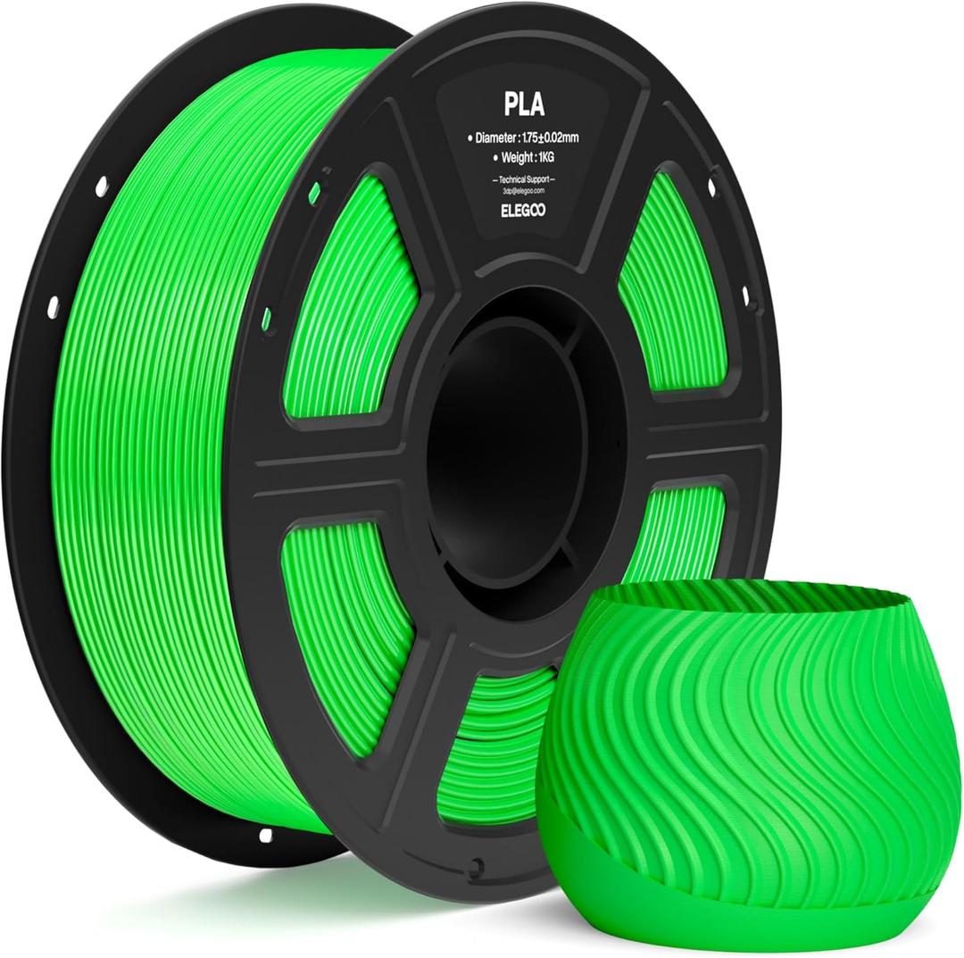 ELEGOO PLA Filament 1.75mm Neon Green 1KG, 3D Printer Filament Dimensional Accuracy +/- 0.02mm, 1kg Spool(2.2lbs) Fit Most FDM 3D Printers