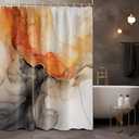 Burnt Orange and Black Marble Shower Curtain Gold Black and Orange Abstract Modren Bathroom Decor, Waterproof Cloth Fabric with Hooks 70''W x 72''L