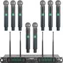 Phenyx Pro Wireless Microphone System, 8-Channel UHF Cordless Mic with Metal Handheld Wireless Mics, Fixed Frequency Dynamic Microphone for Karaoke,Church,Singing,DJ,260ft Range (PTU-4000-8H)