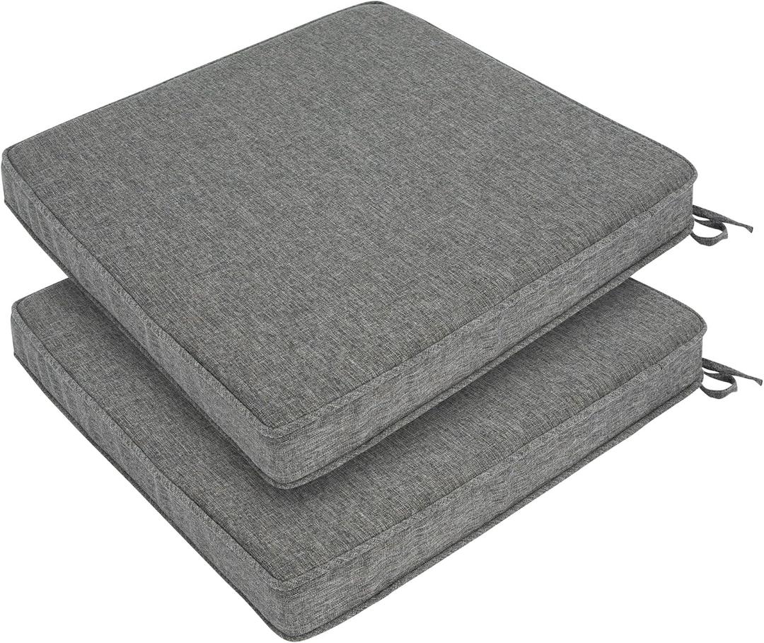 FUNHOME Indoor/Outdoor Chair Cushions Set of 2, 18 x 18 x 2.5 Inch Square Corner Outdoor Cushions for Patio Furniture,2 Packs Patio Chair Cushions with Ties-Dark Grey