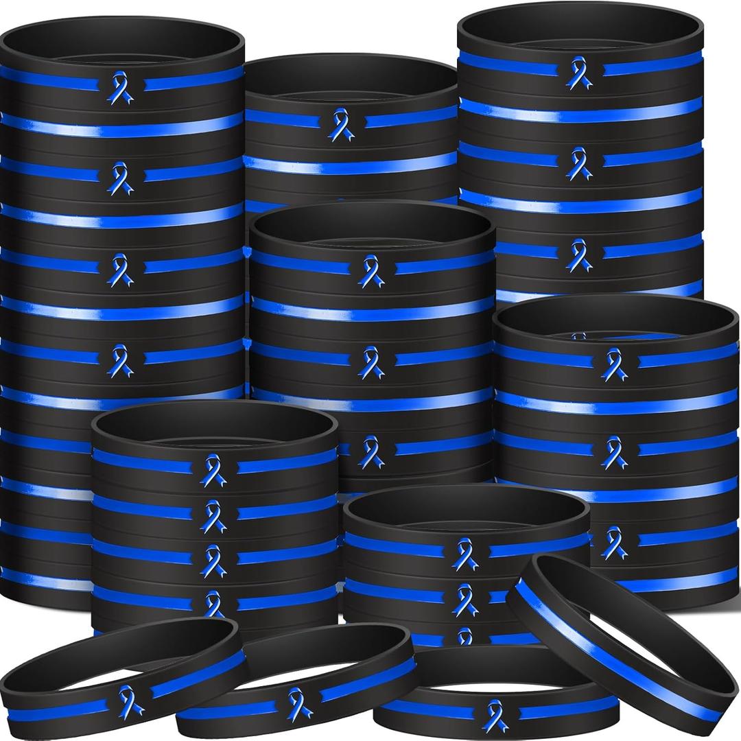 Hiboom 50 Pcs Blue Awareness Ribbon Silicone Bracelets Colon Cancer Awareness Rubber Wristbands Inspirational Colon Cancer Gifts for Women Men Social Charity Event