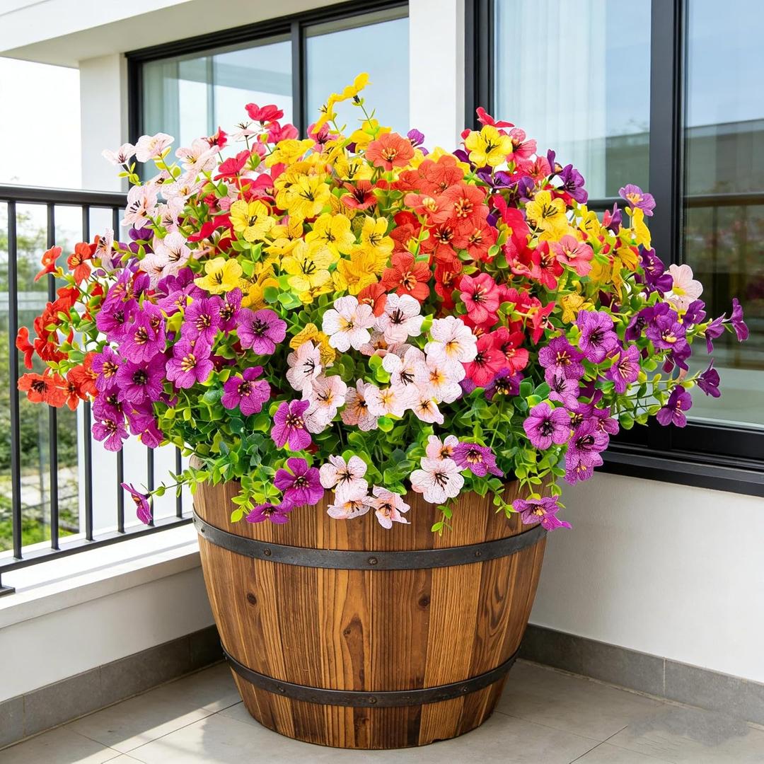 GIAUMA 18 Bundles Artificial Flowers for Outdoors UV Resistant - Realistic Silk Fake Outside Flowers Faux Plants for Outdoor Planters, Porch, Patio, Garden, Window Box Decoration (6-Color)