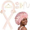 Heatless Hair Curler,Blowout Heatless Curls Overnight,No Heat Curling Rod Set with Satin Bonnet for Sleep in,Cream