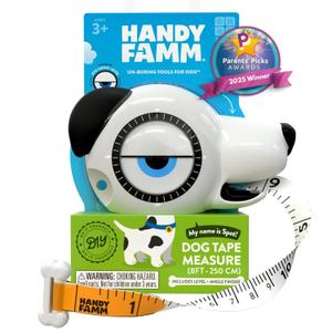 Handy Famm Spot The Dog 4-in-1 Kids Tape Measure with Adjustable Level Eye, Angle Finder & Eraser Ears  Montessori STEM Learning Tool for Children Ages 3+, Educational Construction Toy