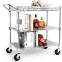 YNN Chrome Utility Rolling Cart,990Lbs 3 Tier Heavy Duty Metal Cart with Wheels & Handle NSF Wheeled Cart 31" D x 18" W x 33" H for Bedroom, Bathroom, Kitchen,Garden,Decor,Serving