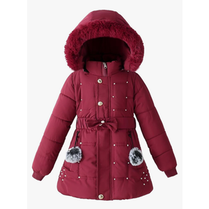 Girls Winter Dress Coats Faux Fur Hooded Fleece Jackets Waterproof Parka Outwear, Size 130