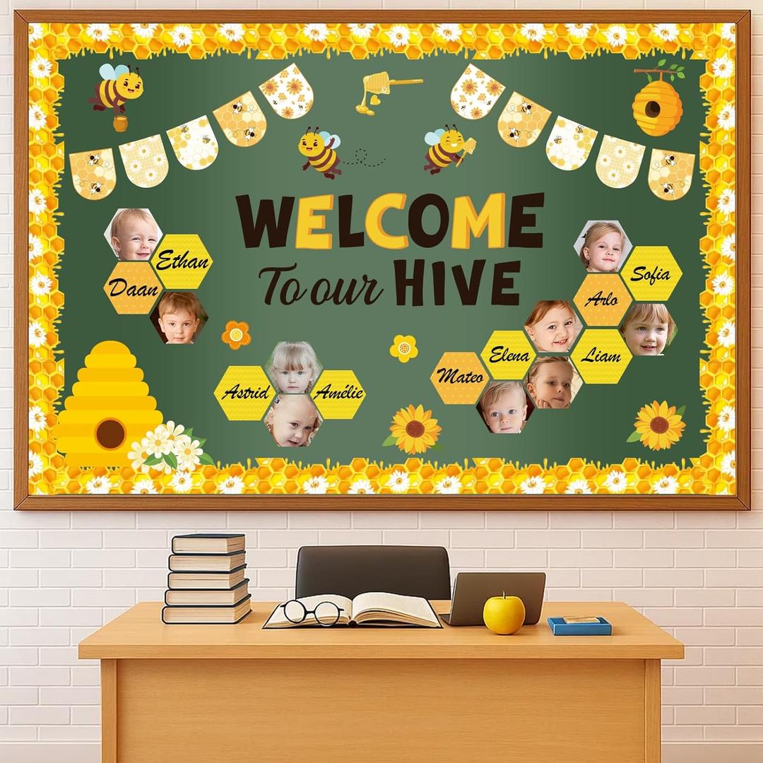 TAKEALOOKO 75 Pcs Bee Bulletin Board Decorations - Welcome to Our Hive Themed Paper Cutouts DIY Name Tags, Beehive Sunflower Cutout for Classroom Bulletin Board, Summer Back to School Wall Decor (Yellow) TAKEALOOKO 75 Pcs Bee Bulletin Board Decorations - Welcome to Our Hive Themed Paper Cutouts DIY Name Tags, Beehive Sunflower Cutout for Classroom Bulletin Board, Summer Back to School Wall Decor (Yellow)