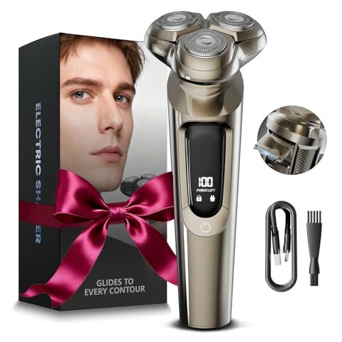 MALEGEBAZ Electric Razor for Men, IPX8 Waterproof with Type-C Quick Charge, 3D Flex Blades & Pop-Up Trimmer, 90min Runtime, Travel Lock, Wet & Dry Shave,Gunmetal Valentines Day Gifts for Him