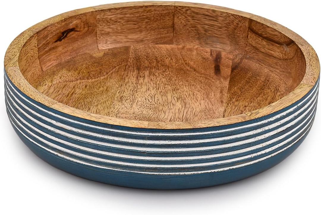 Decorative Bowls Mango Wood for Home Dcor Unique Table Centerpieces, Wooden Home Decor Accents for Farmhouse Rustic Style (10" X 10" X 2.5")