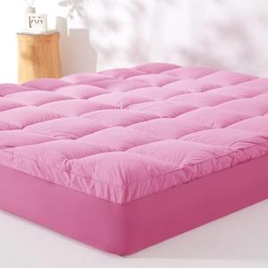 KUB King Cotton Mattress Topper, Breathable Pillow Top with 8-21 Inch Deep Pocket, 3D Snow Down Alternative Fill, Fluffy Mattress Pad Cover (Pink, 78 * 80 Inch)