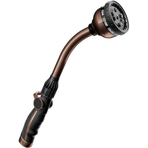 Watering Wand, Heavy Duty Metal Garden Hose Wand with Thumb Flow Control, 15-Inch Long Hose Nozzle Sprayer with 10 Spray Patterns, Ideal to Water Hanging Baskets and Shrubs, Oil Rubbed Bronze