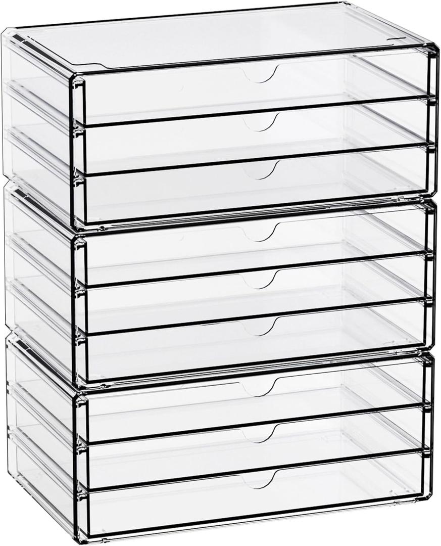 Yieach 11.1 Inch Long Clear Drawer Organizers Stackable,3 Pack Small Acrylic Drawers,School,Office Supplies Organizer And Storage Bins for Stationery,Marker,Pen,Pencil,Craft Desktop Storage Drawers