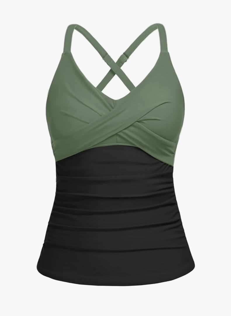 Women Tankini Bathing Suit Top - Twist Front V Neck Swim Top Only Cross Tummy Control Swimsuit 2025 Size S