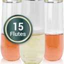 Reli. Champagne Flutes Plastic | 15 Pack | 9 oz - Gold Rim Clear | Stemless Premium Plastic Champagne Flutes | Party-Perfect for Celebrations